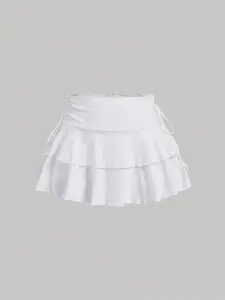 Women's Solid  Tiered Layer Skirt, Casual Fashion Skirt for Daily Outdoor Wear, Ladies Bottoms for Summer