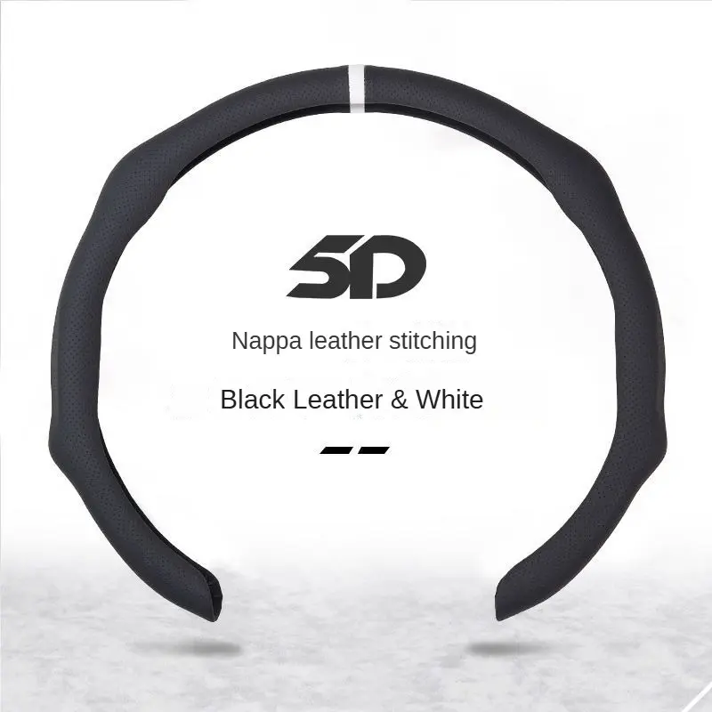 2026 New Nappa Leather Steering Wheel Cover - White with Red Stitching, Quick-Turn, Anti-Slip, Breathable, Ultra-Thin, 4-Season, Alignment Mark, Secure Grip, Car Interior Accessory for Modern Cars, Boosts Driving Experience, Steering Wheel Covers, Enhance