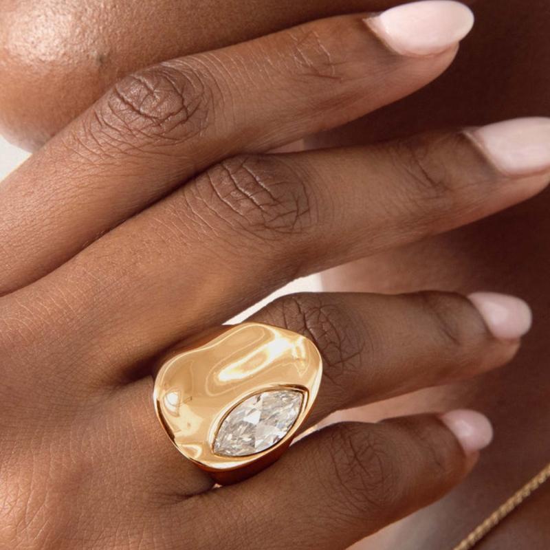 Ettika Liquid Crystal Statement Ring 18K Gold Plated Brass with Cubic Zirconia Fashion Jewelry Elegant Gift for Her