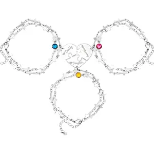 Puzzle  Bracelet Set with Birthstone for   Stainless Steel   Forever Matching Heart Puzzle Link Bracelet for BFF Family Love Friendship   Sets