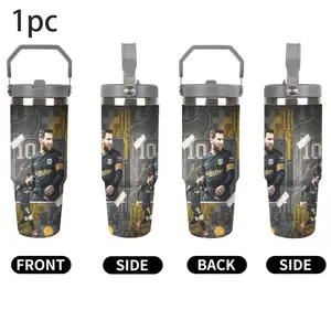 1pc 30oz Stainless Steel Tumbler - Reusable, Durable Cold Drink Cup with Straw and Messi theme Painting Design, Ideal for School & Gratitude Events (Hand Wash Only), Event Giveaways|Playful Design|Reusable Bottle,Suitble For Outdoor Camping