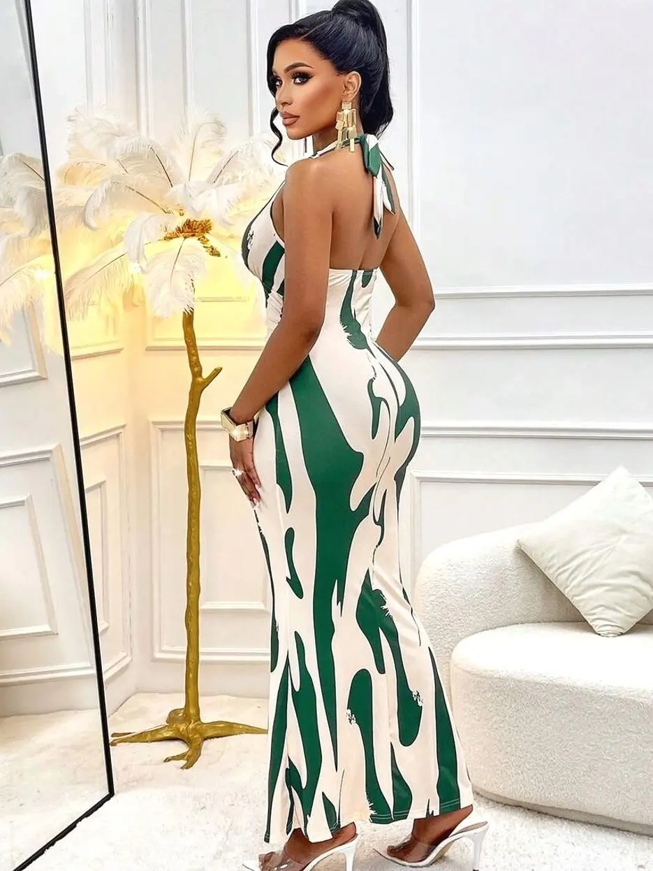 Women's Summer Sexy Fashion Wavy Pattern Print Deep V Ruched Waist Halter Lace Wrap Dress, Suitable For Vacation & Dates (Random Floral Styles) Elegant - TikTok Shop Women's Summer Sexy Fashion Wavy Pattern Print Deep V Ruched Waist Halter Lace Wrap Dress, Suitable For Vacation & Dates (Random Floral Styles) Elegant - TikTok Shop