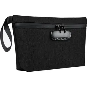 Smell Proof Bag with Combination Lock 12.5 inch x 7.5 inch Waterproof Zipper Organizer for Travel Tote Bag Black