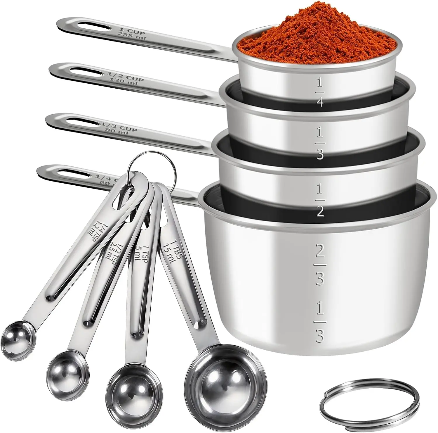8 PCS Stainless Steel Measuring Cups and Spoons Set, Premium Measure Cups and Spoons Long Handle Stackable Measuring Cups for Kitchen Cooking & Baking, Dry & Liquid Dishwasher Safe