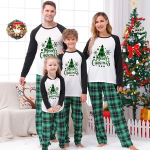 LikeMyChoice Green Plaid Christmas Tree Pattern Family Matching Pajamas Sets (with Pet's dog clothes)