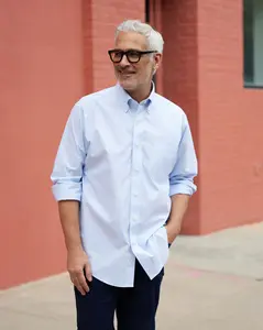 Brooks Brothers  X MagnaReady Stretch Long Sleeve Blue and White Stripe Button-Down Collar with Magnetic Closures
