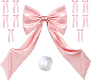Coquette Large Pink Bow Decoration, 26 x 54 Inches Giant Bow Ribbon Tie with 10pcs Candlestick Bows, for Coquette Room Decor, Birthday Party Backdrop Wall Decoration