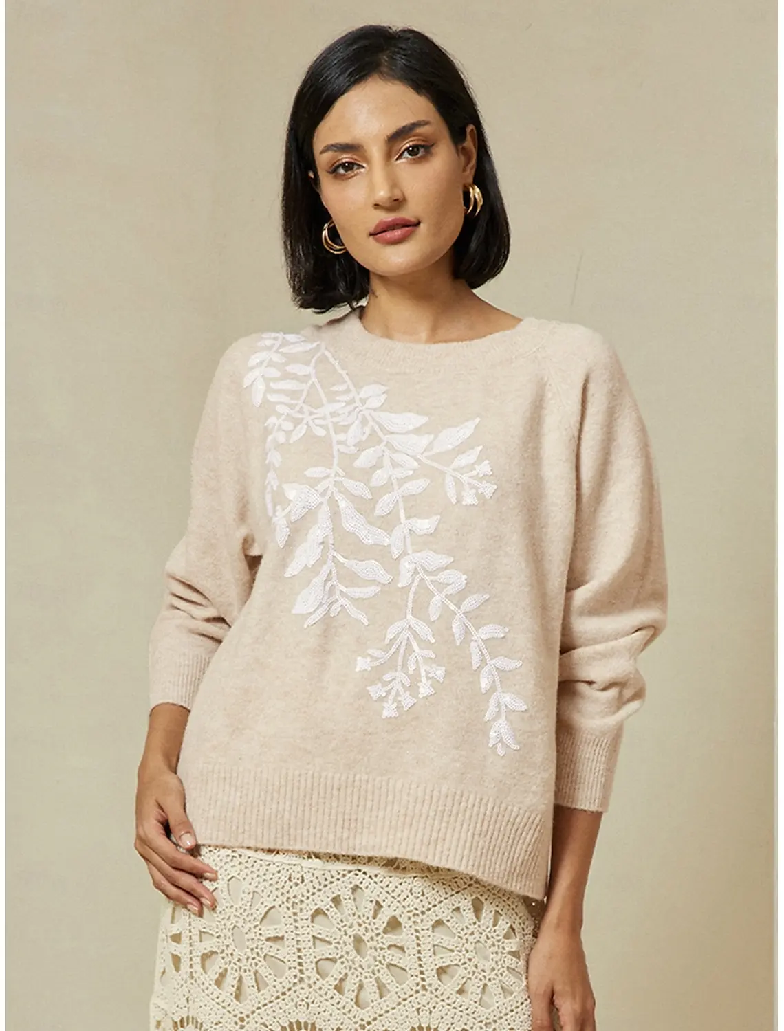 ADOR Knit Embroidered Wool Blend Pullover Sweater