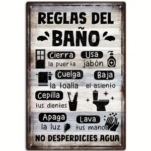 Spanish Bathroom Fun Rules Pattern Printing Metal Tin Sign,Vintage Style Aluminum Metal Typographic Poster,Suitable for Garages,Streets and Alleys,8 * 12inchs