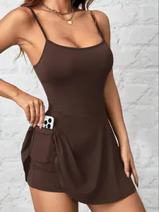 Women's Solid Color Cami Dress with Pocket, Casual Sleeveless Dress for Summer, Women's Clothes for Daily Wear