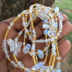 Opalite Butterfly Waist Bead;Crystal Waist Beads;Clear Opal Waist Bead; Gemstone Waist Chain;African Belly Beads with clasp;gift for her bodychain jewelry bellyjewelry waistbeads tie on