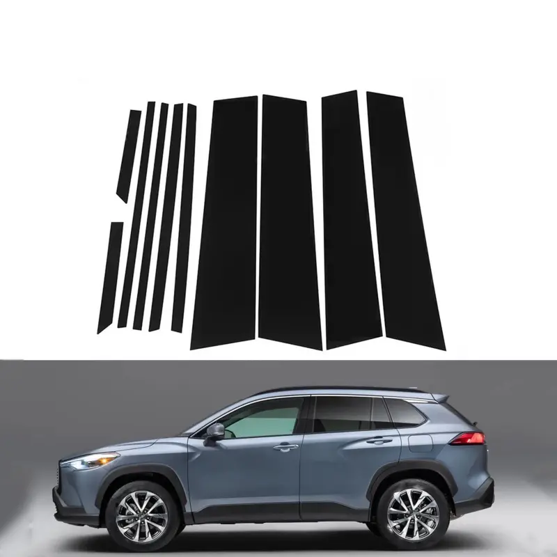 for Toyota Corolla Cross 2020-2021, 10Pcs Car Pillar Posts Door Window Trim Cover Glossy Black Automotive Accessories
