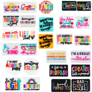 5pcs New Text Element Silicone Focal Beads, Silicone Double-Sided Focus Beads, Interchangeable Beads, Black, White, Blue, Yellow, Suitable for Various Beaded Pens, Necklaces, Bracelets, and Backpack Charms.