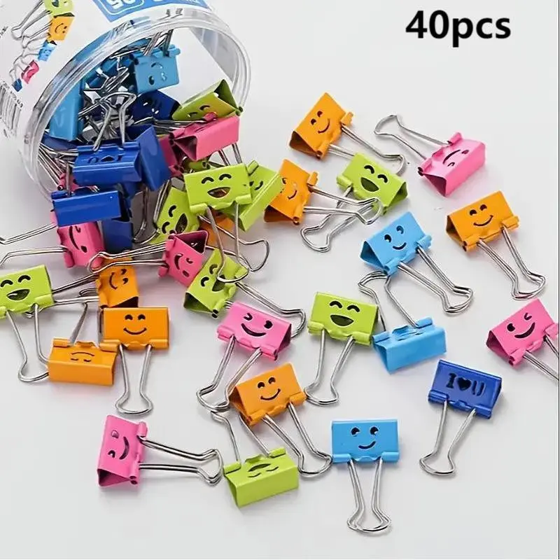 40 Mounts Face Smile Long Tail Clip, Bill Reverse Tail Phoenix Tail Clip, Secure Office Clip, Essential Accessories for Your Workspace, Multifunctional Stationery, Decorative Long Tail Design, Organize, Securing