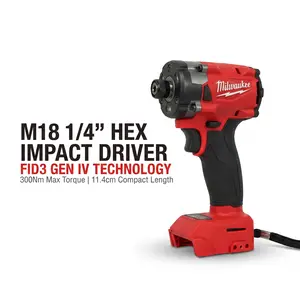 Milwaukee M18 FID3 1/4" Impact Driver, 300Nm for Lag Bolts