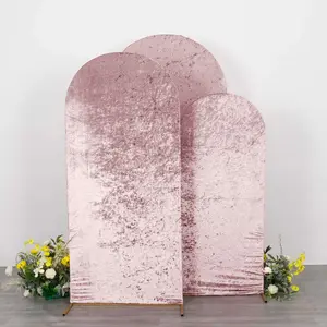 Set of 3 Dusty Rose Crushed Velvet Chiara Backdrop Stand Covers For Round Top Wedding Arches - 5ft, 6ft, 7ft
