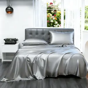 Luxury Pure Color Satin Bedding Set, 4 Piece Set Includes Satin sheet, Fitted Sheet, Pillowcases, No Insert Soft Comfortable, Perfect Gift Choice, Soft Bedding Sets Satin Bed Sheets