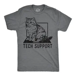 Mens Tech Support Funny T Shirts Cute Kitten Graphic Tee for Men Mens Funny T Shirts Cool Vintage Fashion T-Shirt Gift Classic Menswear Office Apparel for Men Funny Cat Short Sleeve Novelty Tees for Guys Dark Grey