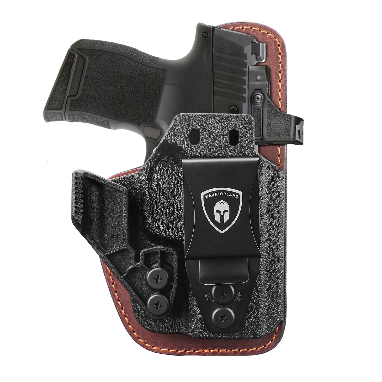 WARRIORLAND Hybrid IWB Holster for Sig P365, P365X, P365 XL, SAS and 380 - Precision Fit Kydex and Leather, Right-Hand Concealed Carry, Optic Ready with Adjustable Cant and Retention