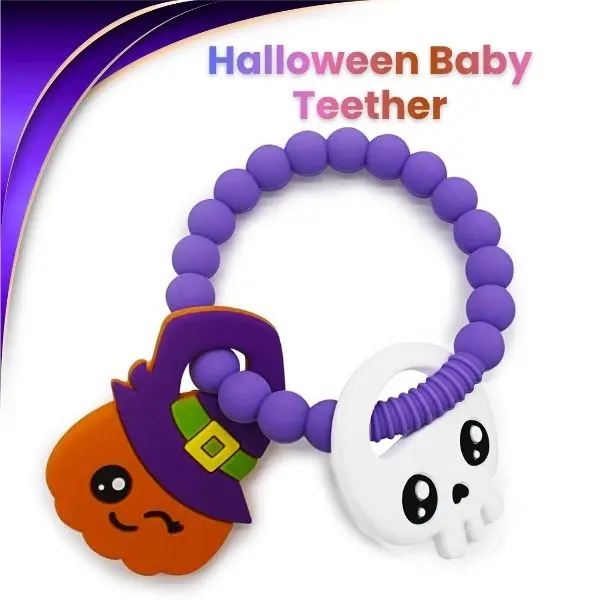 2PCS Halloween Baby Teether Toys, BPA Free Silicone Pumpkin & Ghost Teething Toys, Infant Sensory Chew Toy, Halloween Baby Gift