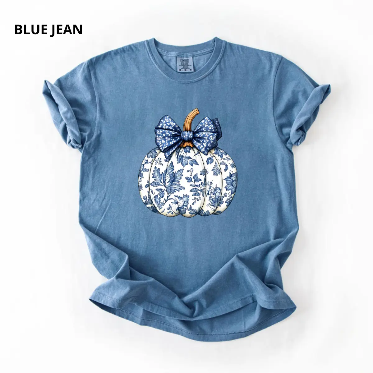 Comfort Colors Chinoiserie Pumpkin Shirt, Blue Floral Pumpkin Graphic Tee, Coquette Fall T-Shirt, Vintage Autumn Thanksgiving Gift