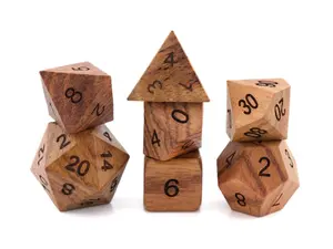 Teak Wood DnD Dice Set: 7 Piece Engraved Numbers RPG Dice