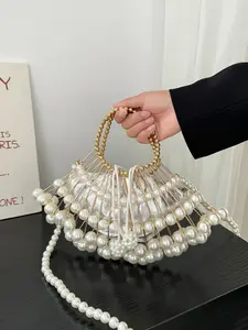 Sweet Heart-Shaped Pearl Crossbody Bag, New Fashion Elegant High-Profile Women's Beaded Handbag, Evening Party Bag