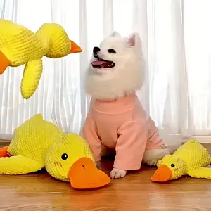 1pc Yellow Duck Plush Dog Toy, Calming Sleep Companion, Squeaky Chew Toy for Teething & Boredom Relief, Pet Stress Relief Toy
