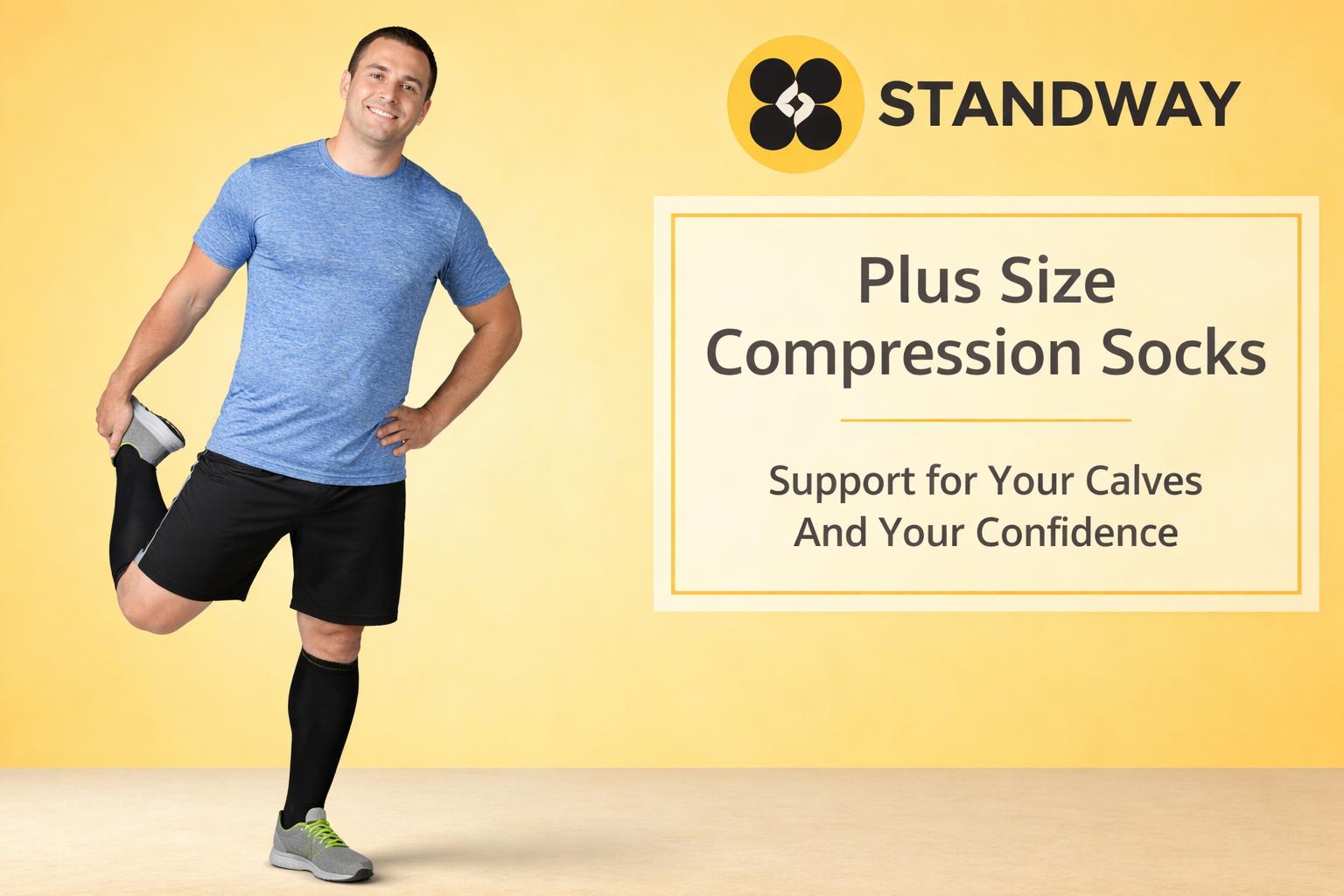 STANDWAY 4 Pairs Plus Size Compression Socks for Men & Women - Extra Wide Calf Design, 15-20mmHg, Below-the-Knee Socks, Breathable and Non-sticky, Promotes Circulation and Reduces Leg Pressure, Ideal for Nurses, Flying, Travel, and Running.