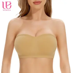 Werena Strapless Bra for Women Non-Slip Silicone Padded Bandeau Wireless Tube Top Bra with Comfortable Support for Everyday Wear