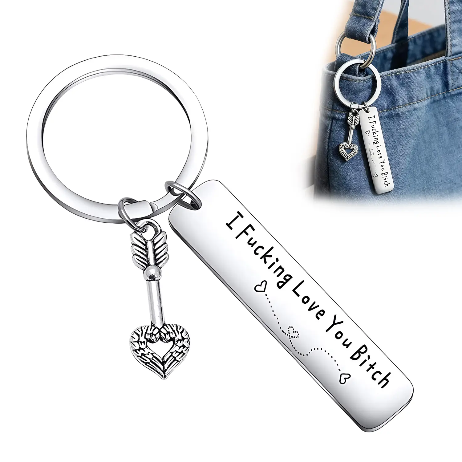 Sicbumi Best Friend Keychain I Fvking Love You Best Love Stainless Steel Key Charm Pendant for Couples Love Friendship Gifts for Boyfriend Girlfriend Husband Wife Accessory Key Chain