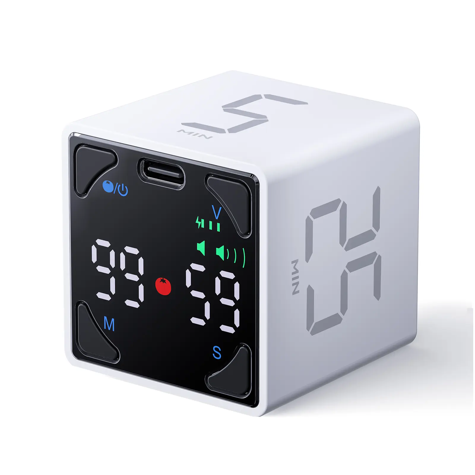 Ticktime Pomodoro Timer Cube, with 25/5 Auto Cycles, 3/5/10/15/25/45/60 Min Presets, Custom Timer, Stopwatch, Magnetic, Rechargeable, Silent, Vibrate & Sound, for Task, ADHD, Study, White