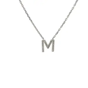 14K White Gold Diamond Initial Necklace - Personalized Initial M Pendant