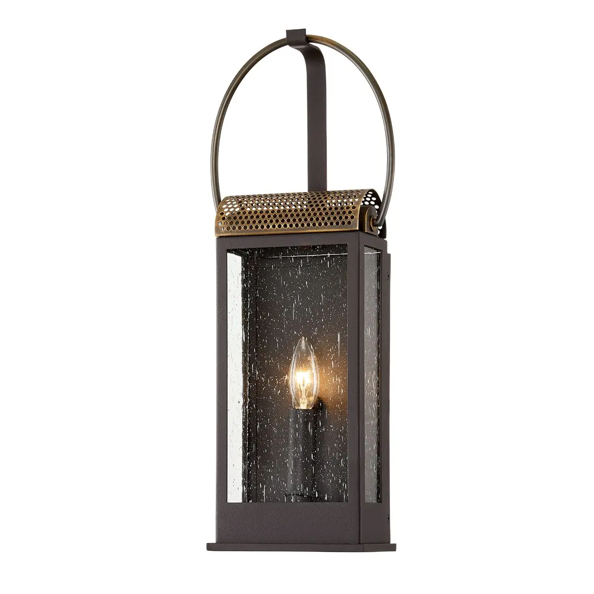 Holmes Outdoor Wall Sconce - Classic Lantern Design with Industrial Touch and Clear Seeded Glass Panels