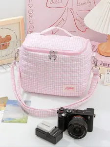 Stitched Floral Camera Bag, Digital Camera Travel Protection Case, Shockproof Dslr Slr Mirrorless Camera Cover with Crossbody Strap, Flower