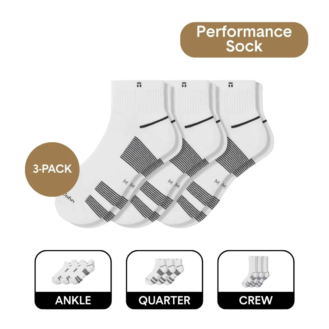 Tommy John Performance Socks 3-Pack | Ankle, Quarter Crew & Crew Styles | Moisture-Wicking Cushioned Athletic Socks, Black or White