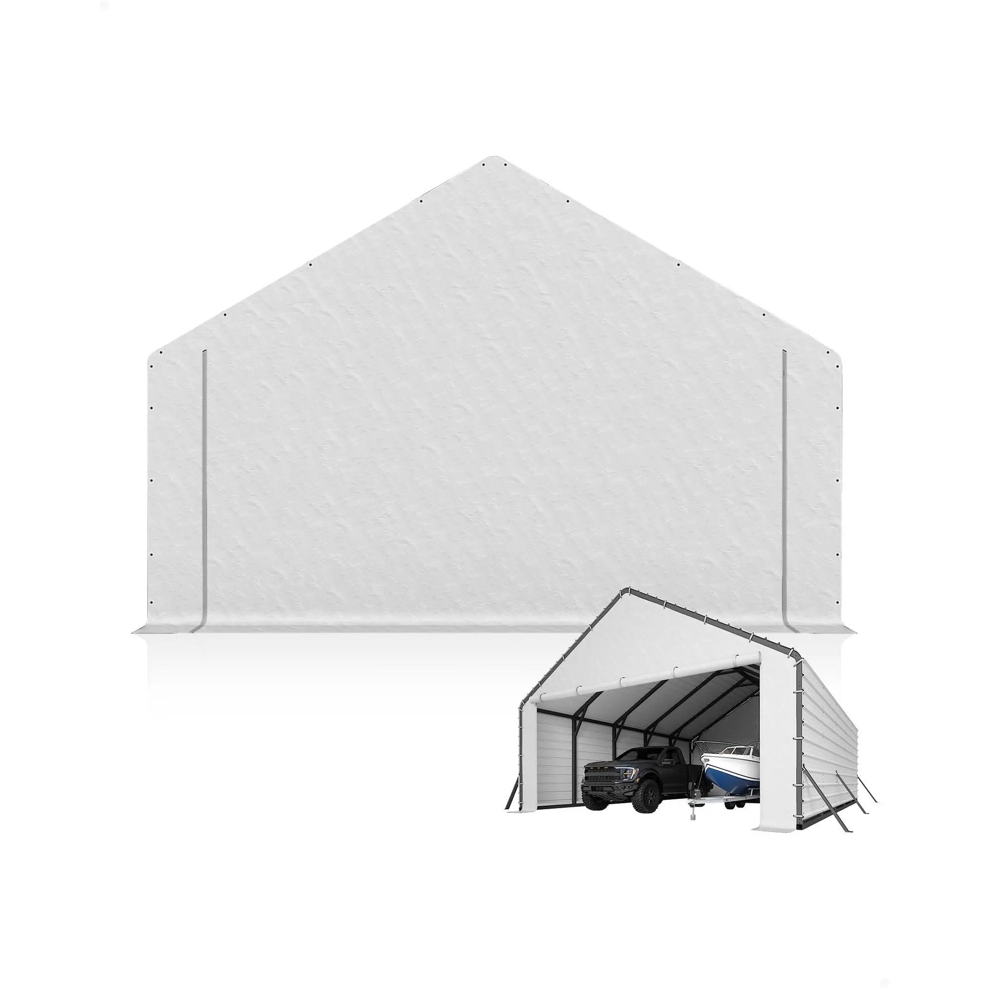 Weatherproof Carport Tarp , Heavy Duty PE Tarp with Zippered Doors and Ball Bungees, UV & Water Resistant Outdoor Shelter Kit for Metal Carports and Garages