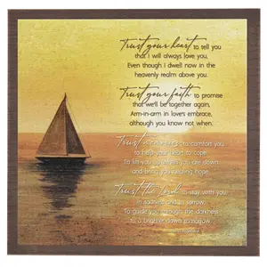 360 Stand Walnut & Wood MDF Sailboat Memory Box - Neutral Home Storage Organiser with "Trust Your Heart" Poem Print, Keepsake Storing Solution, Ideal Gift