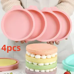 4pcs Non-Stick Cake Molds Set, Rainbow Layered Cake Pans, Round Bread Baking Trays, Toast Mold, Kitchen Tools, Home Cooking Essentials