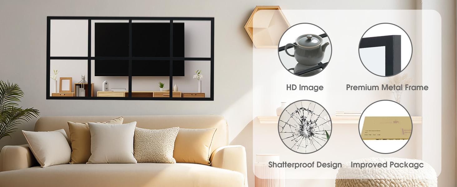 Modern Wall Mirror with Metal Frame, HD Shatterproof Vanity Mirror for Bathroom Bedroom Entryway & Living Room, Contemporary Decorative Hanging Mirror for Home Gym & Dining Room Modern Wall Mirror with Metal Frame, HD Shatterproof Vanity Mirror for Bathroom Bedroom Entryway & Living Room, Contemporary Decorative Hanging Mirror for Home Gym & Dining Room