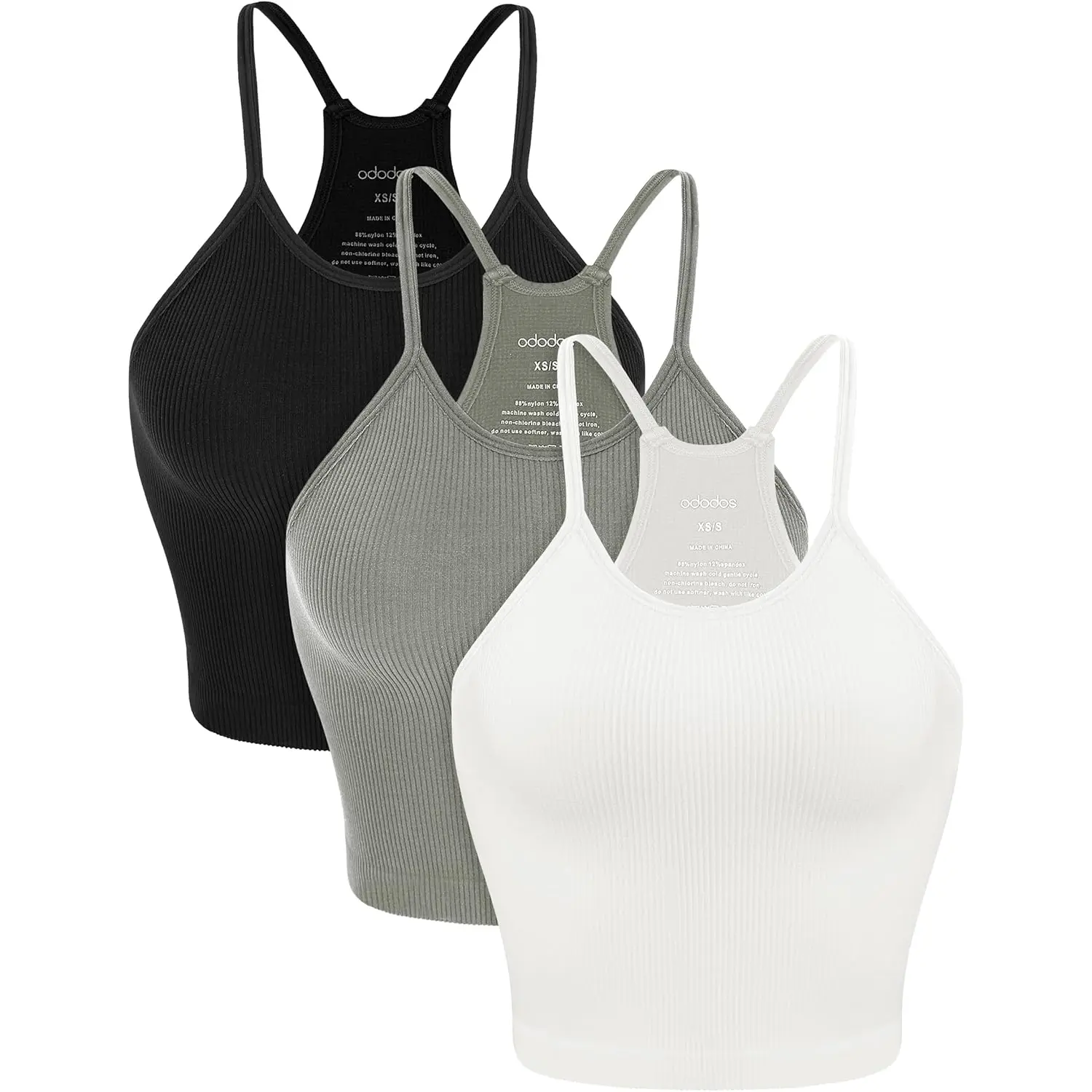 ODODOS Women'S Crop 3-Pack Seamless Rib-Knit Camisole Crop Tank Tops ODODOS
