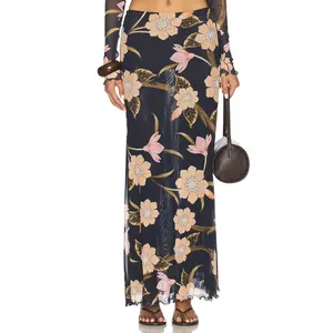 Agua Bendita x REVOLVE Brace Skirt in Burgundy Floral Navy