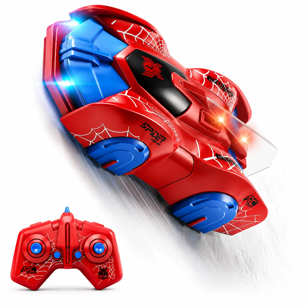 Spider RC Wall Climbing Car Toy for Kids, LED Light Up Remote Control Stunt Car with 360° Rotation and Rechargeable Battery