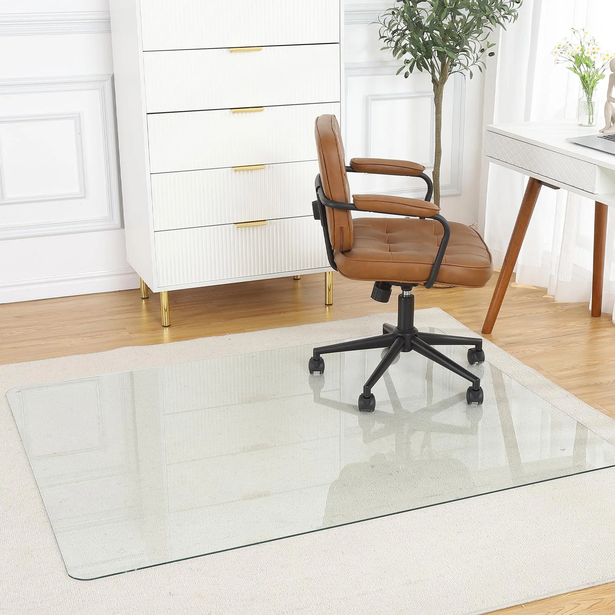 【GARVEE】Tempered Glass Chair Mat 55 x 46 Inch, 0.2 Inch Thick Clear ...