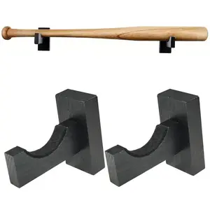 2PCS Baseball Bat Wall Mount Display Rack, Horizontal Display Bat Hanger Holder, Wood Bracket Stand for Hockey Stick