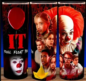 IT Movie Pennywise The Clown Horror Movie Cup Mug Tumbler 20oz Stainless Steel Tumbler with Slide Closure Lid & Reusable Straw Handmade Design Drinkware - Insulated, Glossy Flasks Plastic