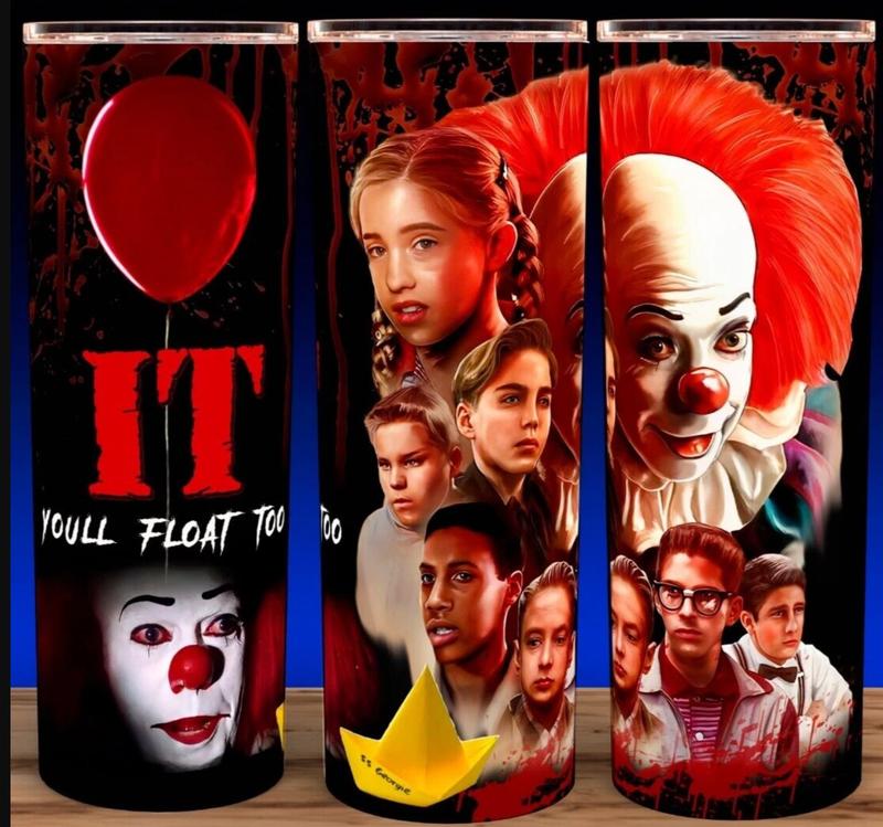 IT Movie Pennywise The Clown Horror Movie Cup Mug Tumbler 20oz Stainless Steel Tumbler with Slide Closure Lid & Reusable Straw Handmade Design Drinkware - Insulated, Glossy Flasks Plastic