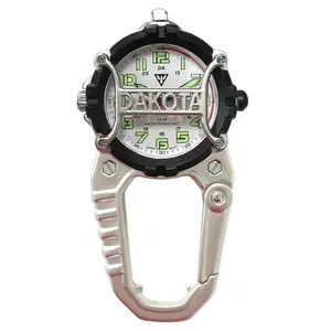 Dakota Analog Caged Clip, Fob Premium Durability Outdoor Gifts for Men, Use for Field and Work, Quality Pocket Watch, Tactical with LED Flashlight with or Without Dial Protector - Black - Dial Cage