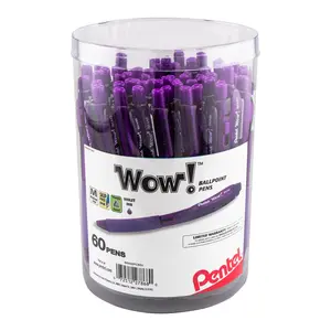 Pentel WOW! Smooth Writing Ballpoint Pen Kit, 1.0mm Medium Line Violet Pens, 60-Piece Canister Bulk Pack, Office Stationery Supplies, Smooth Writing Pen