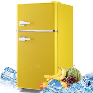 DEMULLER Retro Small Refrigerator with Freezer 3.5 Cu.Ft Mini Fridge for Bedroom Dual Door Adjustable Shelves Dorm Refrigerator Suitable for Home Garage Office College Yellow